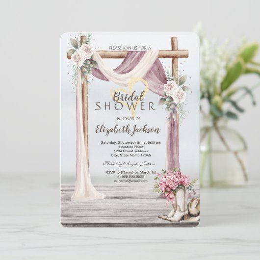 Beach Arbor Cowboy Boots Hat Bridal Shower  招待状 (スタンド正面)