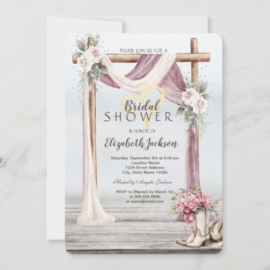 Beach Arbor Cowboy Boots Hat Bridal Shower 招待状 (正面)