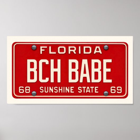 Beach Babe | Coastal Retro Florida License Plate ポスター (正面)