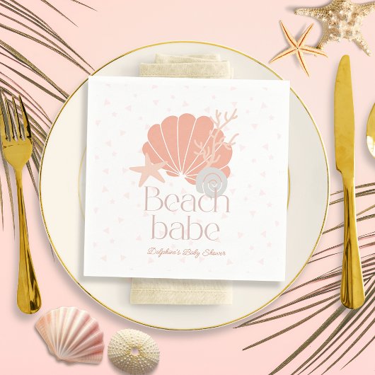 Beach Babe Seashell Pink Girl Baby Shower スタンダードカクテルナプキン