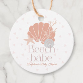 Beach Babe Seashell Pink Girl Baby Shower フェイバータグ