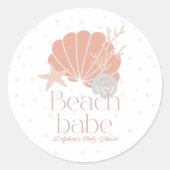 Beach Babe Seashell Pink Girl Baby Shower ラウンドシール (正面)
