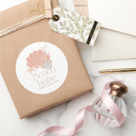 Beach Babe Seashell Pink Girl Baby Shower ラウンドシール
