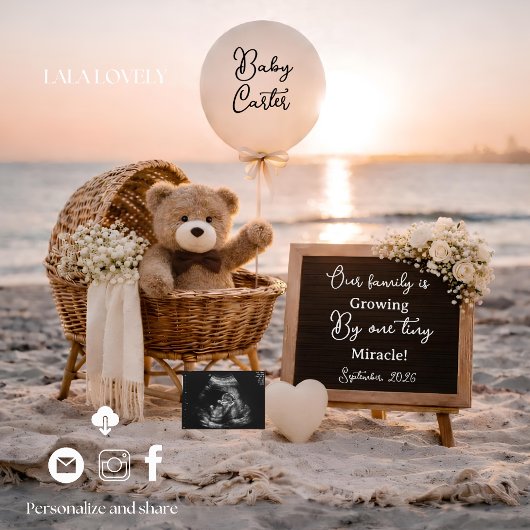 beach baby reveal pregnancy announcement card 案内状