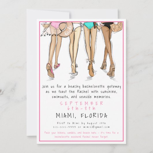 Beach Bachelorette Party Destination Bride Squad  招待状 (正面)