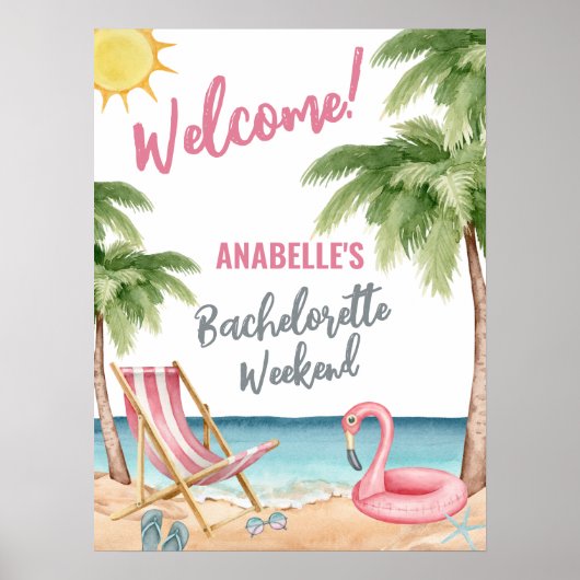 Beach Bachelorette Party Welcome Sign ポスター (正面)