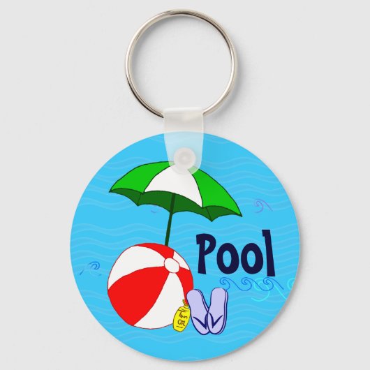 Beach Ball Pool Umbrella Blue Waves Pool Key Chain キーホルダー (正面)