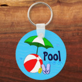 Beach Ball Pool Umbrella Blue Waves Pool Key Chain キーホルダー (正面)