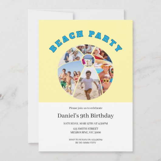 Beach Ball Shape Photos Beach Party 招待状 (正面)