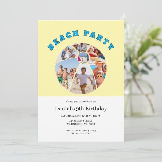 Beach Ball Shape Photos Beach Party 招待状 (スタンド正面)