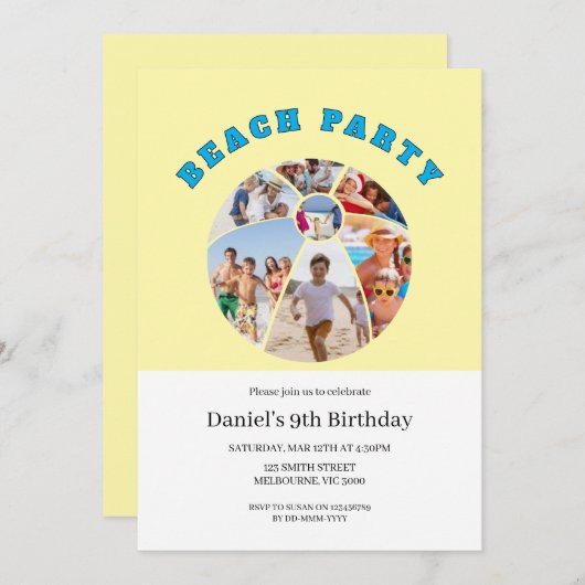Beach Ball Shape Photos Beach Party 招待状 (正面/裏面)