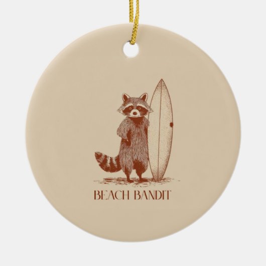 Beach Bandit Raccoon Surfer – Funny Vintage セラミックオーナメント (正面)