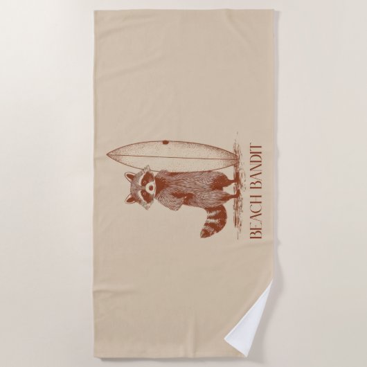 Beach Bandit Raccoon Surfer – Funny Vintage ビーチタオル (正面)