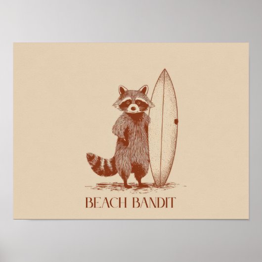 Beach Bandit Raccoon Surfer – Funny Vintage ポスター (正面)
