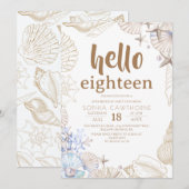  Beach Birthday Party 招待状 (正面/裏面)