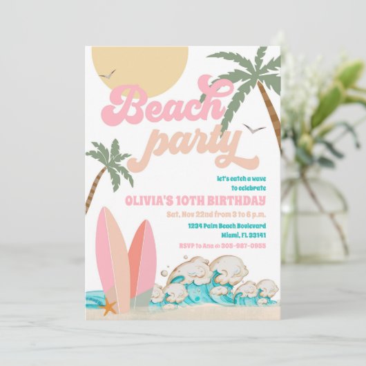 Beach Birthday Party Invitation 招待状 (スタンド正面)