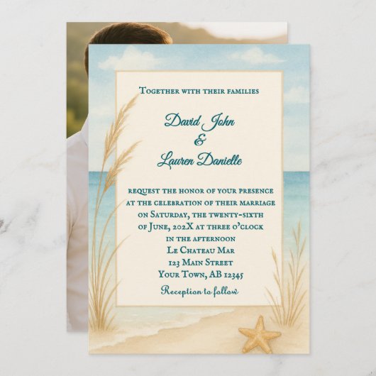 Beach Bliss Photo Wedding Invitation 招待状 (正面/裏面)