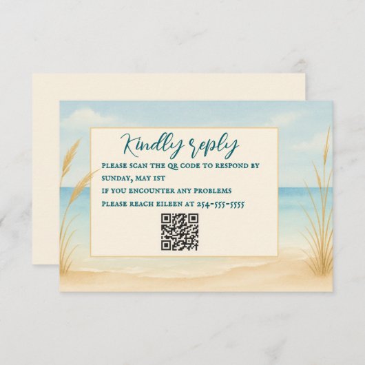 Beach Bliss QR Code RSVP Card (正面/裏面)