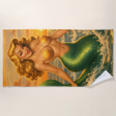 Beach Blonde Pin-Up Mermaid | Coastal Mermaidcore  ビーチタオル (正面)