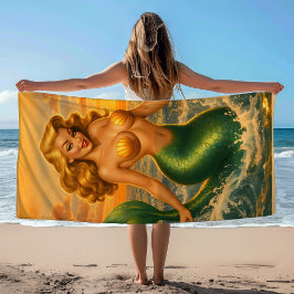 Beach Blonde Pin-Up Mermaid | Coastal Mermaidcore  ビーチタオル