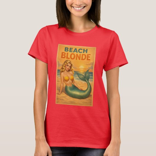 Beach Blonde Pin-Up Mermaid - Retro Coastal Life Tシャツ (正面)
