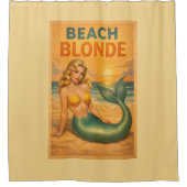 Beach Blonde Pin-Up Mermaid - Yellow Retro Coastal シャワーカーテン (正面)