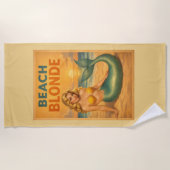 Beach Blonde Pin-Up Mermaid - Yellow Retro Coastal ビーチタオル (正面)