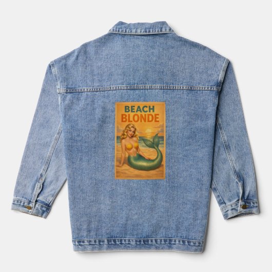 Beach Blonde Pinup Mermaid Retro Coastal Life Jean デニムジャケット (裏面)