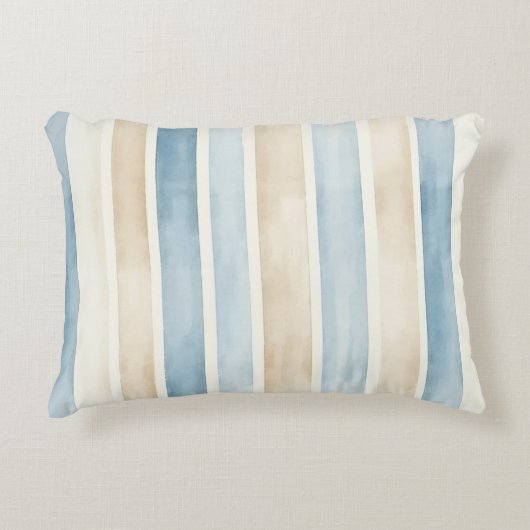 Beach Blue Cream Stripes アクセントクッション (正面)