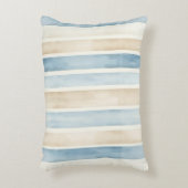 Beach Blue Cream Stripes アクセントクッション (正面(垂直))