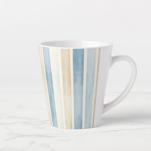 Beach Blue Cream Stripes カフェラテマグ (右)
