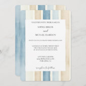 Beach Blue Ivory Cream Sand Stripes Wedding 招待状 (正面/裏面)