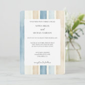 Beach Blue Ivory Cream Sand Stripes Wedding 招待状 (スタンド正面)