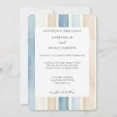 Beach Blue Ivory Cream Sand Stripes Wedding 招待状 (正面)