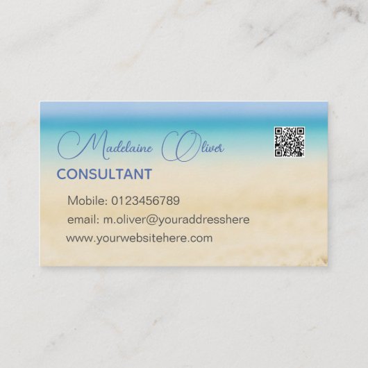 Beach Blue Ocean Coastal QR Code Modern  名刺 (裏面)