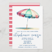 Beach, Blue, Red, Teal Umbrella, Bridal Shower 招待状 (正面/裏面)