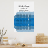 Beach Blue Watercolor Wedding Seating Chart ポスター (キッチン)