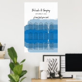 Beach Blue Watercolor Wedding Seating Chart ポスター (ホームオフィス)
