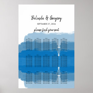 Beach Blue Watercolor Wedding Seating Chart ポスター