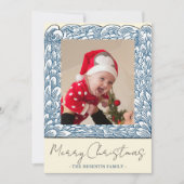 Beach Blue Wave Frame One Photo Christmas シーズンカード (正面)