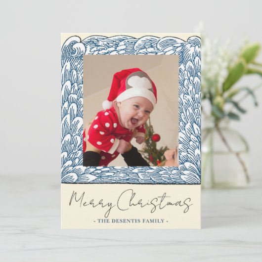 Beach Blue Wave Frame One Photo Christmas シーズンカード (スタンド正面)