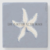 Beach Blue White Starfish Quote ストーンコースター (正面)