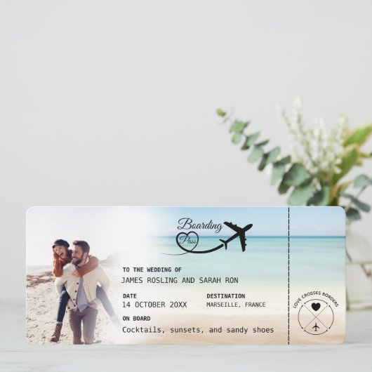 Beach Boarding Pass Wedding Invitation with QR Cod 招待状 (スタンド正面)