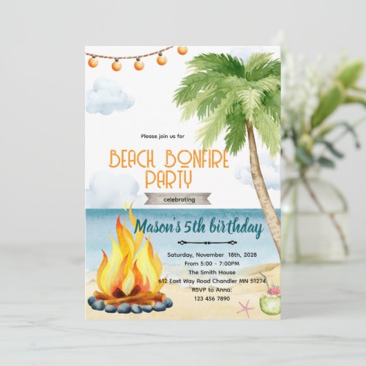 Beach bonfire party theme invitation 招待状 (スタンド正面)