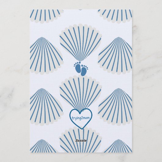 Beach Bum on the Way, Blue Seashells Baby Shower 招待状 (裏面)