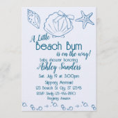 Beach Bum on the Way, Blue Seashells Baby Shower 招待状 (正面)