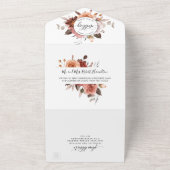 Beach, Burgundy赤面フローラ結婚RSVP Dietary  オールインワン招待状 (外側)