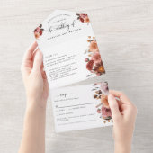 Beach, Burgundy赤面フローラ結婚RSVP Dietary  オールインワン招待状 (貼ってはがせる)