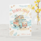 Beach Camper Van Thank You Cute Summer Vacation カード (黄色い花)