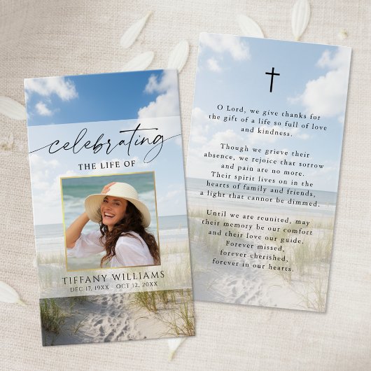 Beach Celebrating the Life Modern Prayer Card